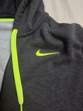 Nike Unisex Dark Gray Hoodie with Neon Yellow Swoosh